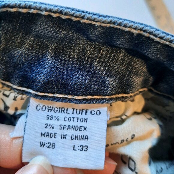 Cowgirl Tuff Jeans Womens 28x33 Bootcut DFMI Cream Western Rodeo Stretch Slits - Picture 8 of 13